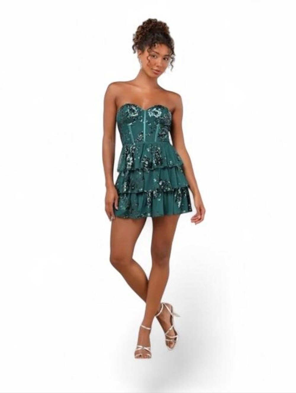 Lulus Green sequin mini dress with floral embroidery.  Size XL. Tag is not in it